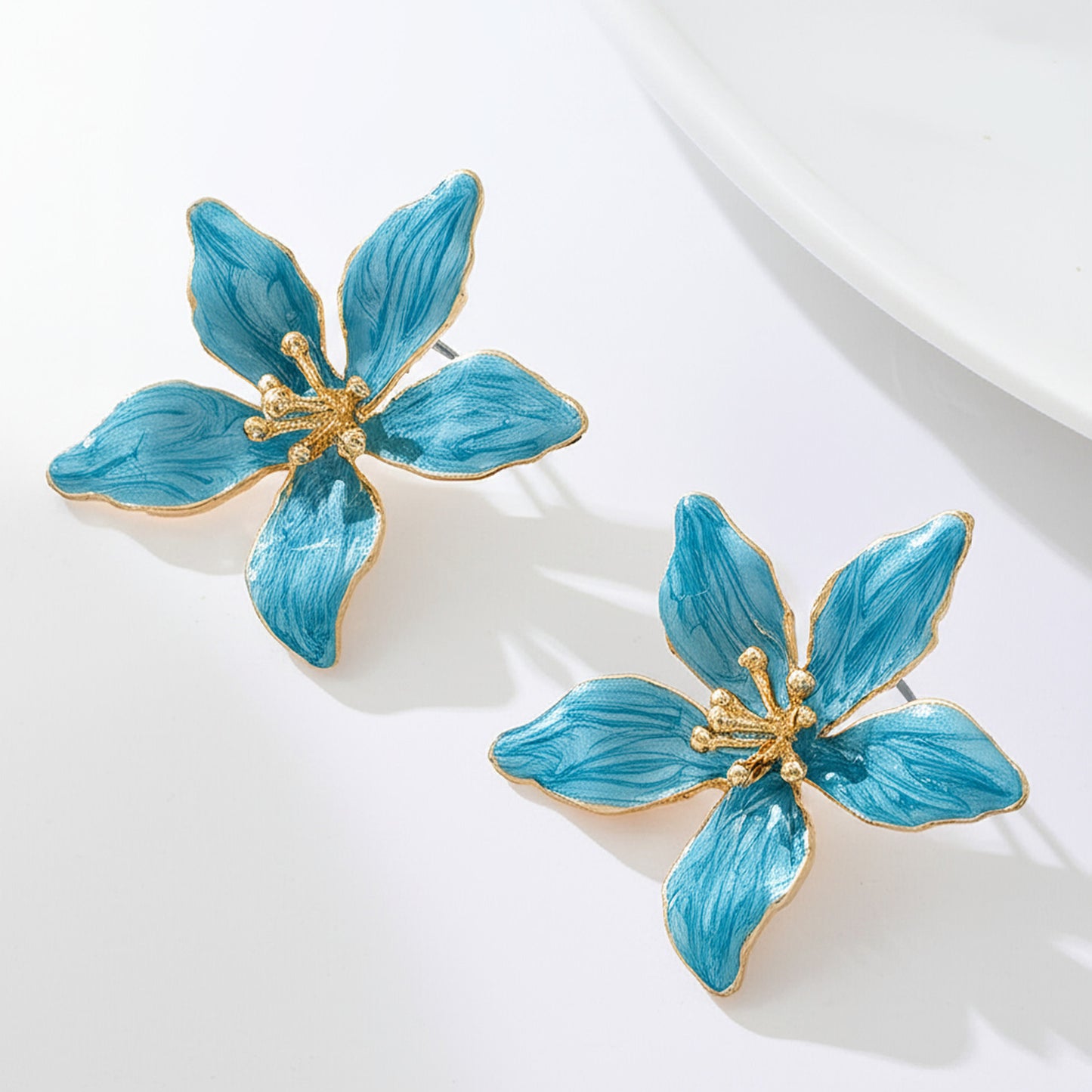 Sweet Temperament Oil-spot Glaze Flowers Ear Studs
