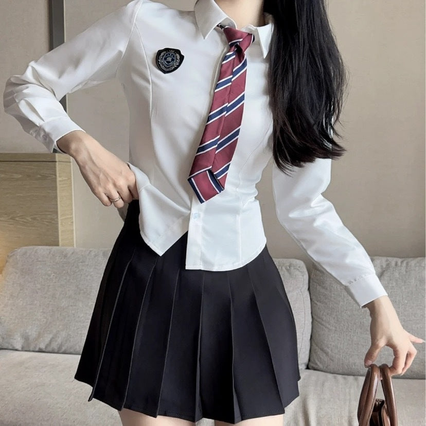 Chemise cintrée JK, jupe plissée à manches longues pour femme, tailleur uniforme.