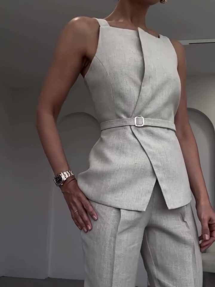 Linen Sleeveless Top & Cropped Pants Set