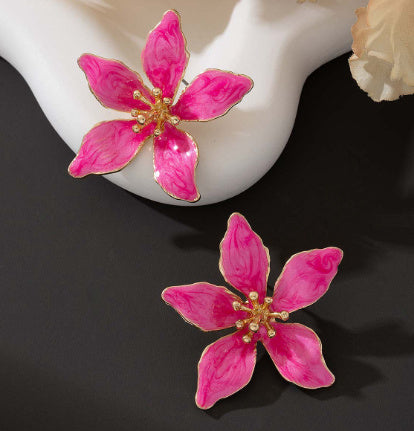 Sweet Temperament Oil-spot Glaze Flowers Ear Studs