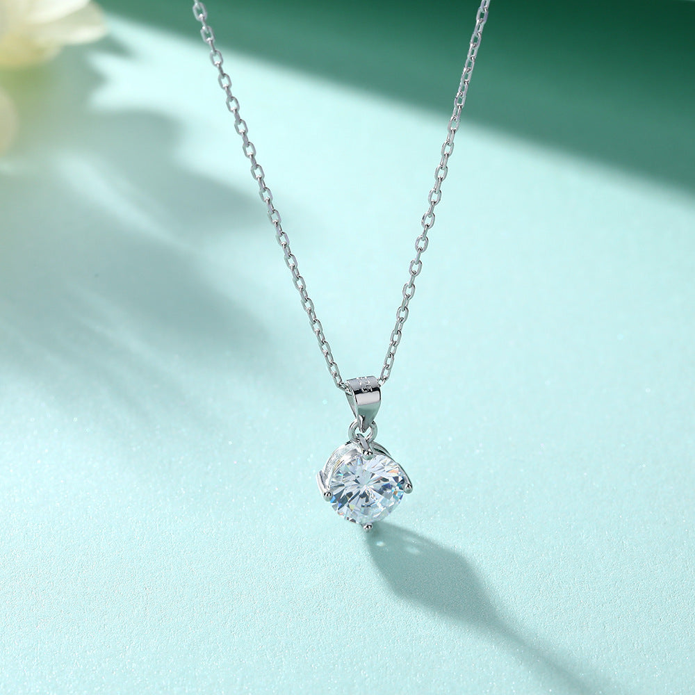S925 Sterling Silver Necklace Simple Zircon Pendant Micro-inlaid