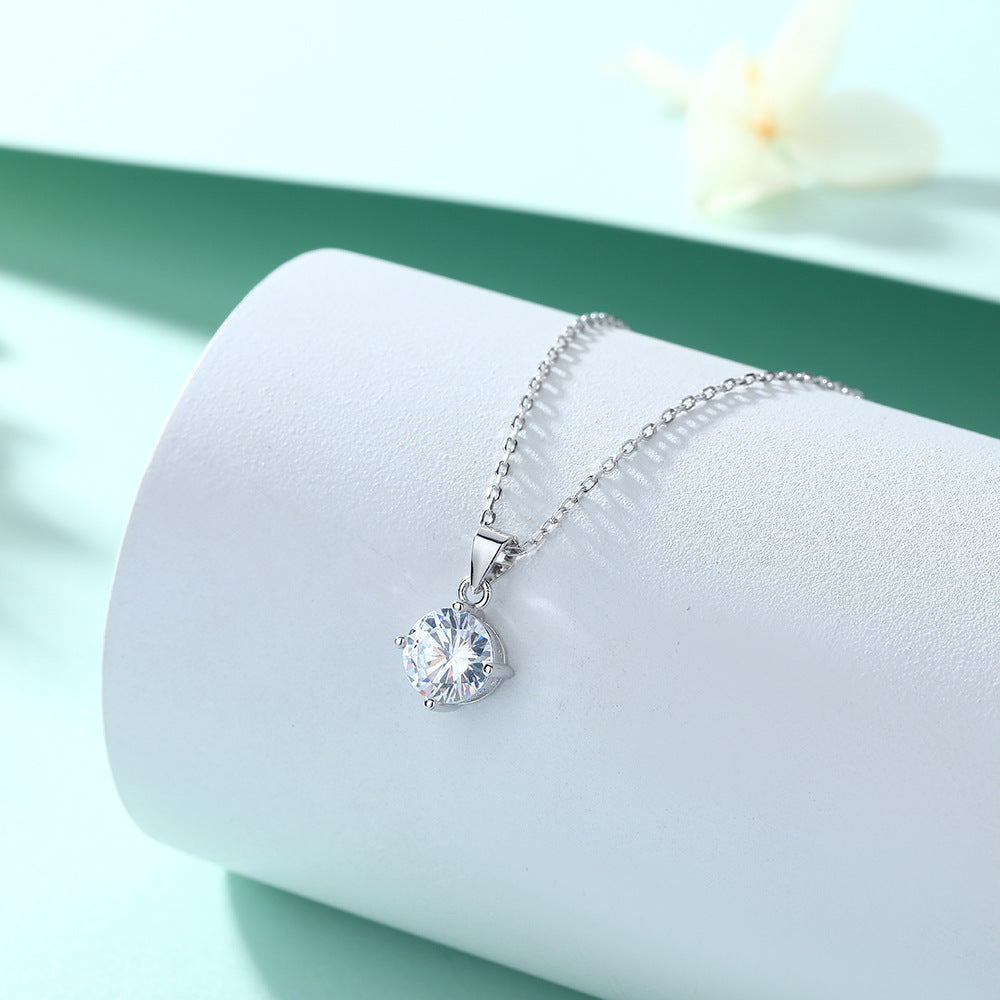 S925 Sterling Silver Necklace Simple Zircon Pendant Micro-inlaid
