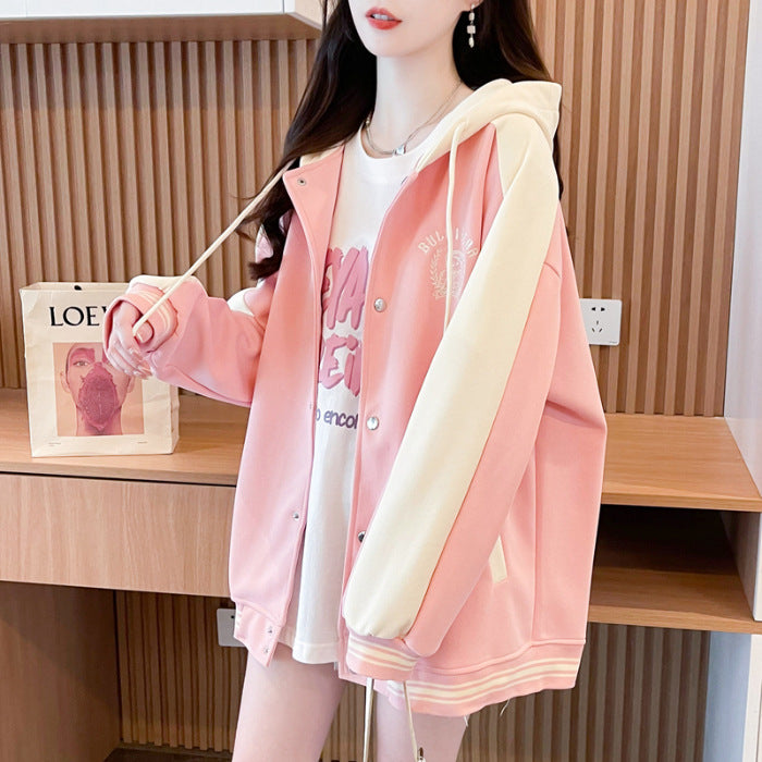 Sweat Style Harajuku – Broderie Cartoon & Couleurs Contrastées