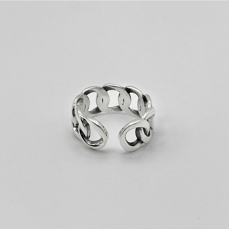 S925 Sterling Silver Ring For Men And Women Retro Hip Hop Thai Silver Simple Hollow