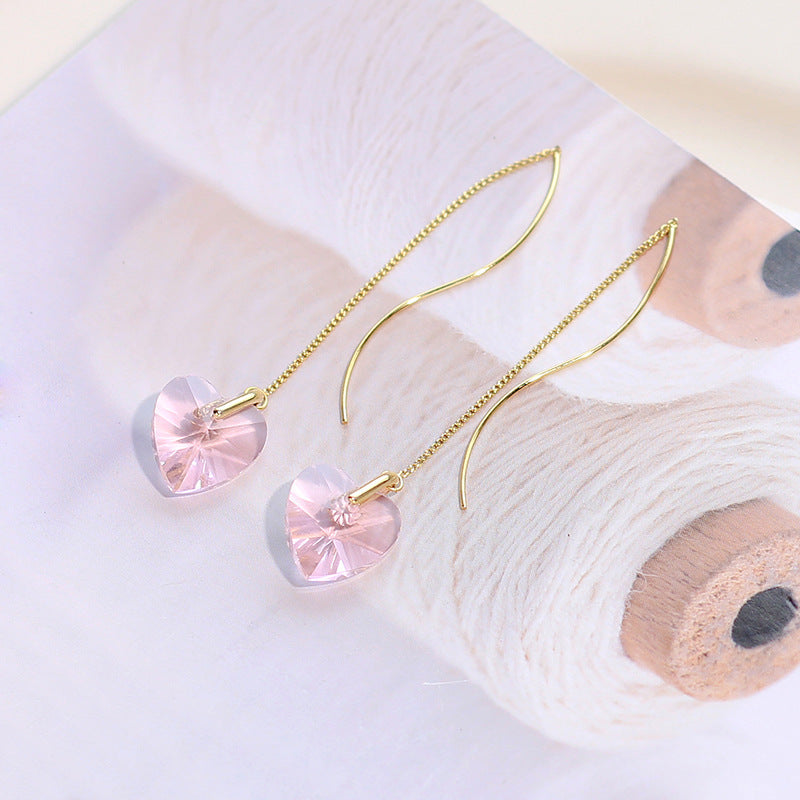 Transparent Crystal Love Long Fringe Earrings