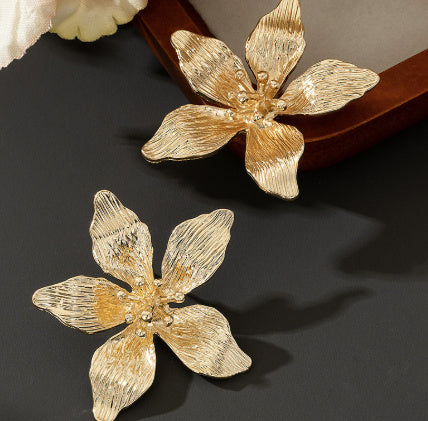 Sweet Temperament Oil-spot Glaze Flowers Ear Studs