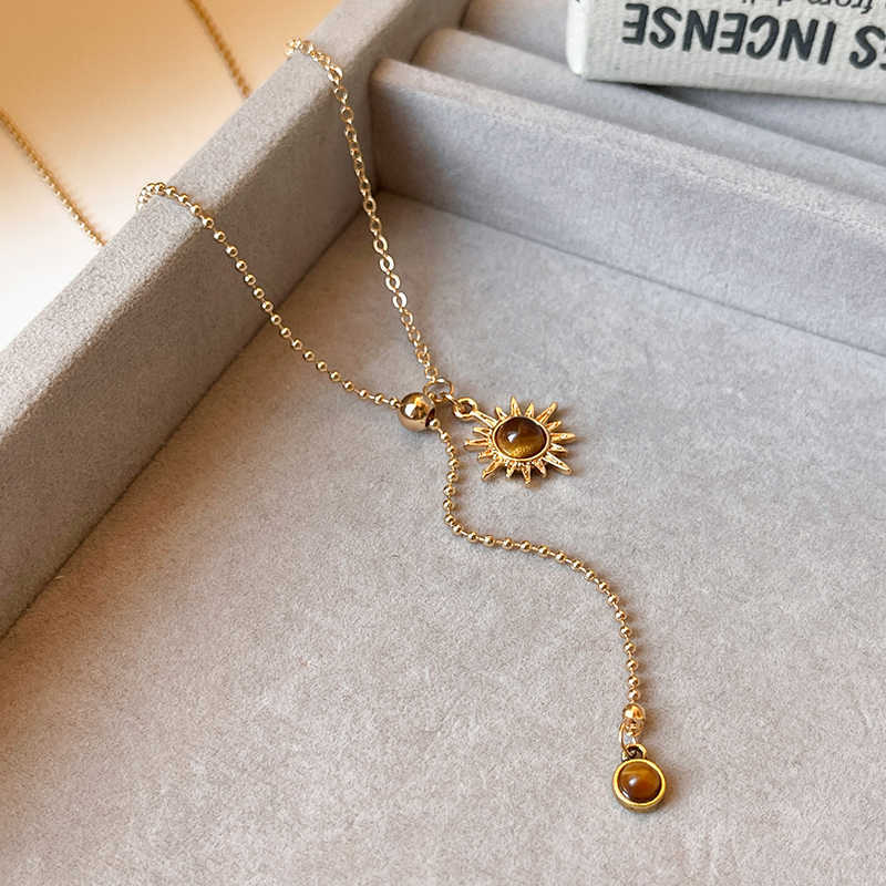Sunflower Artificial Tigereye Stitching Drawable Necklace