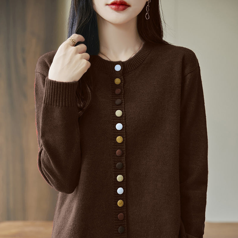 Women's Knitted Cardigan Jacket With Colorful Buttons