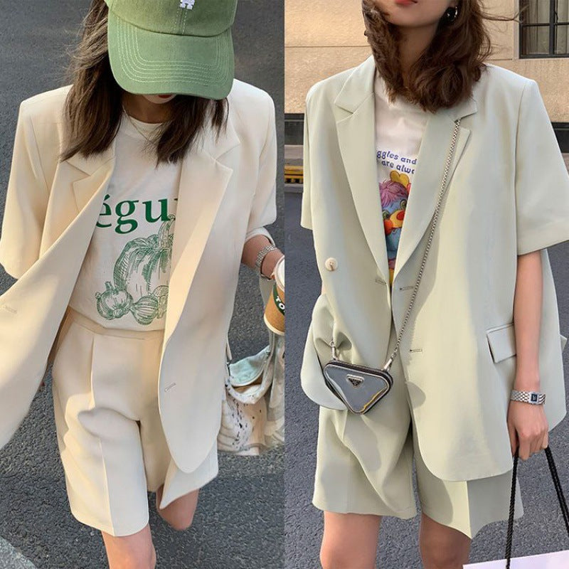 Casual Loose Short Sleeves Suit Jacket Female Suit Shorts Two-piece Suit