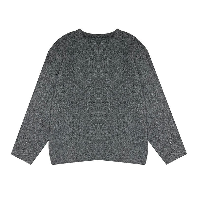 Loose Solid Color American Retro Twist Design Sweater For Women