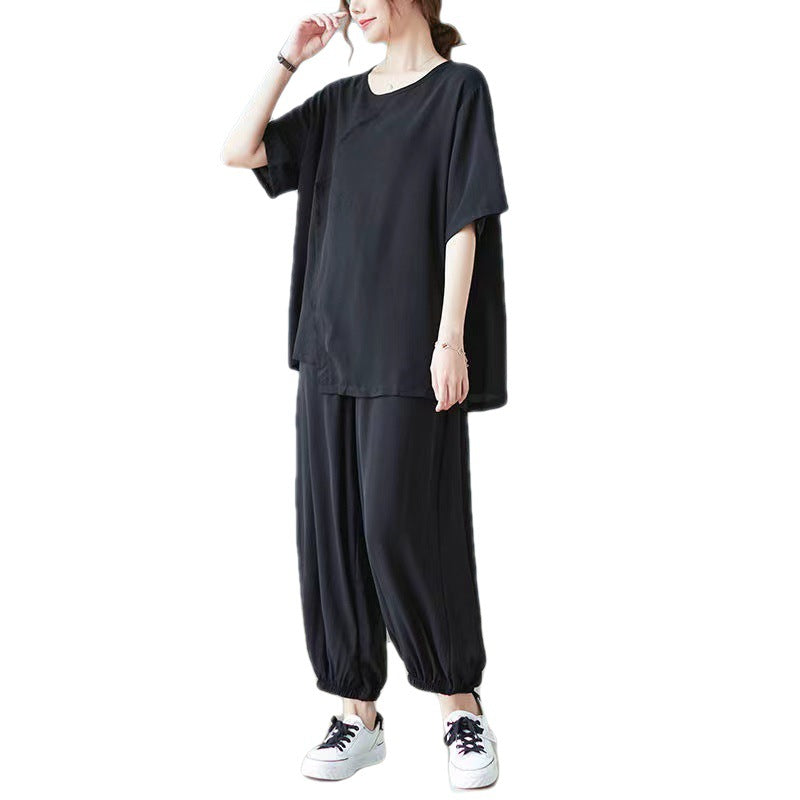 Women's Clothing Fat Girl Slimming New Summer Clothes Two-piece Suit