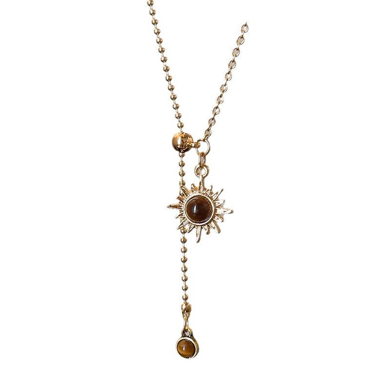 Sunflower Artificial Tigereye Stitching Drawable Necklace