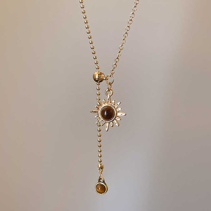 Sunflower Artificial Tigereye Stitching Drawable Necklace