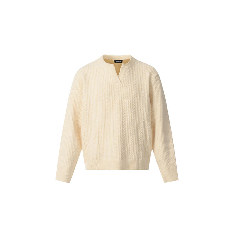 Loose Solid Color American Retro Twist Design Sweater For Women