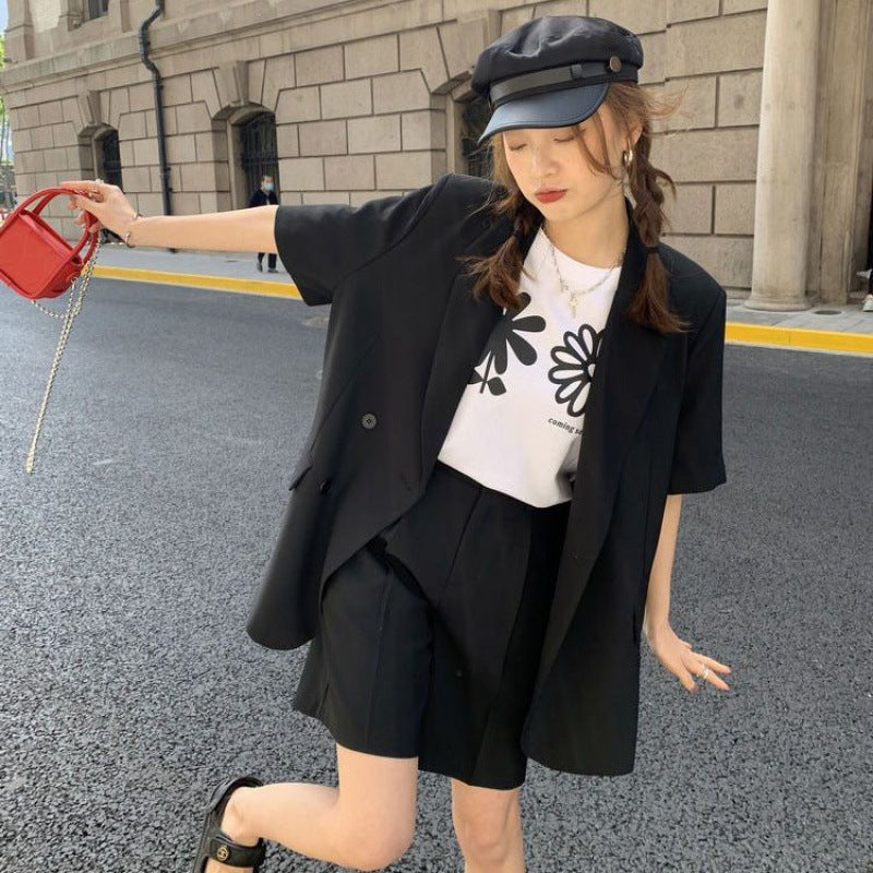 Casual Loose Short Sleeves Suit Jacket Female Suit Shorts Two-piece Suit