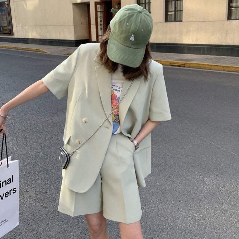 Casual Loose Short Sleeves Suit Jacket Female Suit Shorts Two-piece Suit