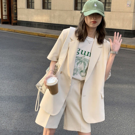 Casual Loose Short Sleeves Suit Jacket Female Suit Shorts Two-piece Suit