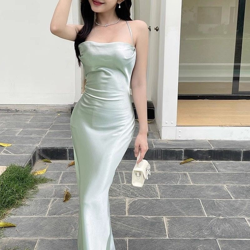 French Sexy Satin Sling Dress Women