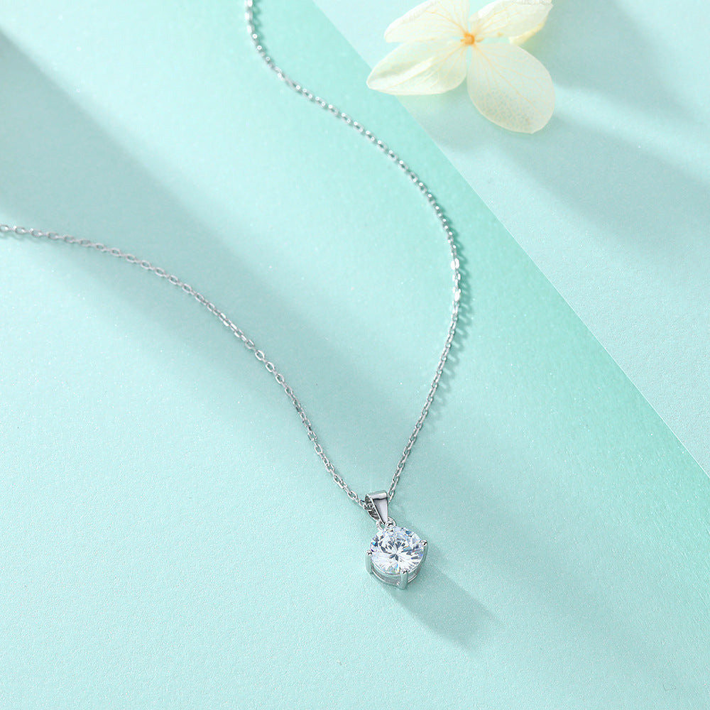 S925 Sterling Silver Necklace Simple Zircon Pendant Micro-inlaid