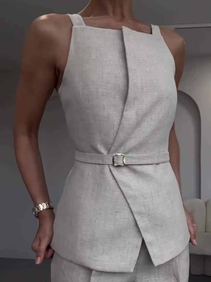 Linen Sleeveless Top & Cropped Pants Set