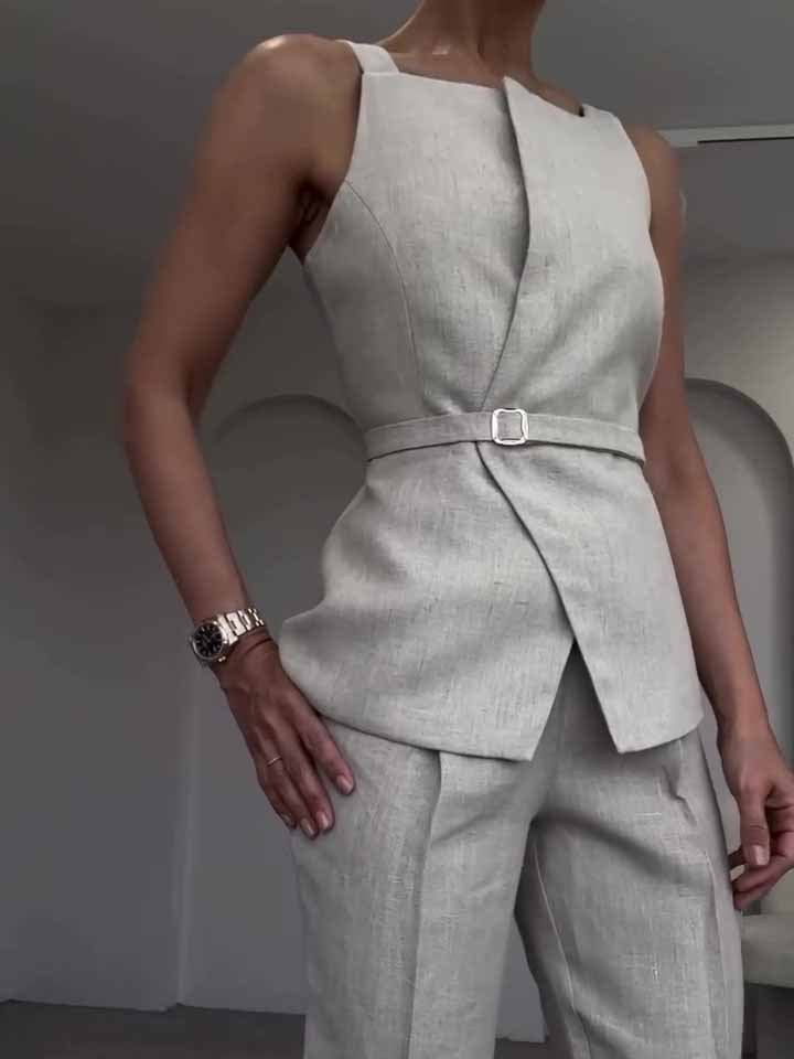 Linen Sleeveless Top & Cropped Pants Set