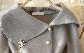 Idle Style Super Nice Gray Large Lapel Women's Sweater