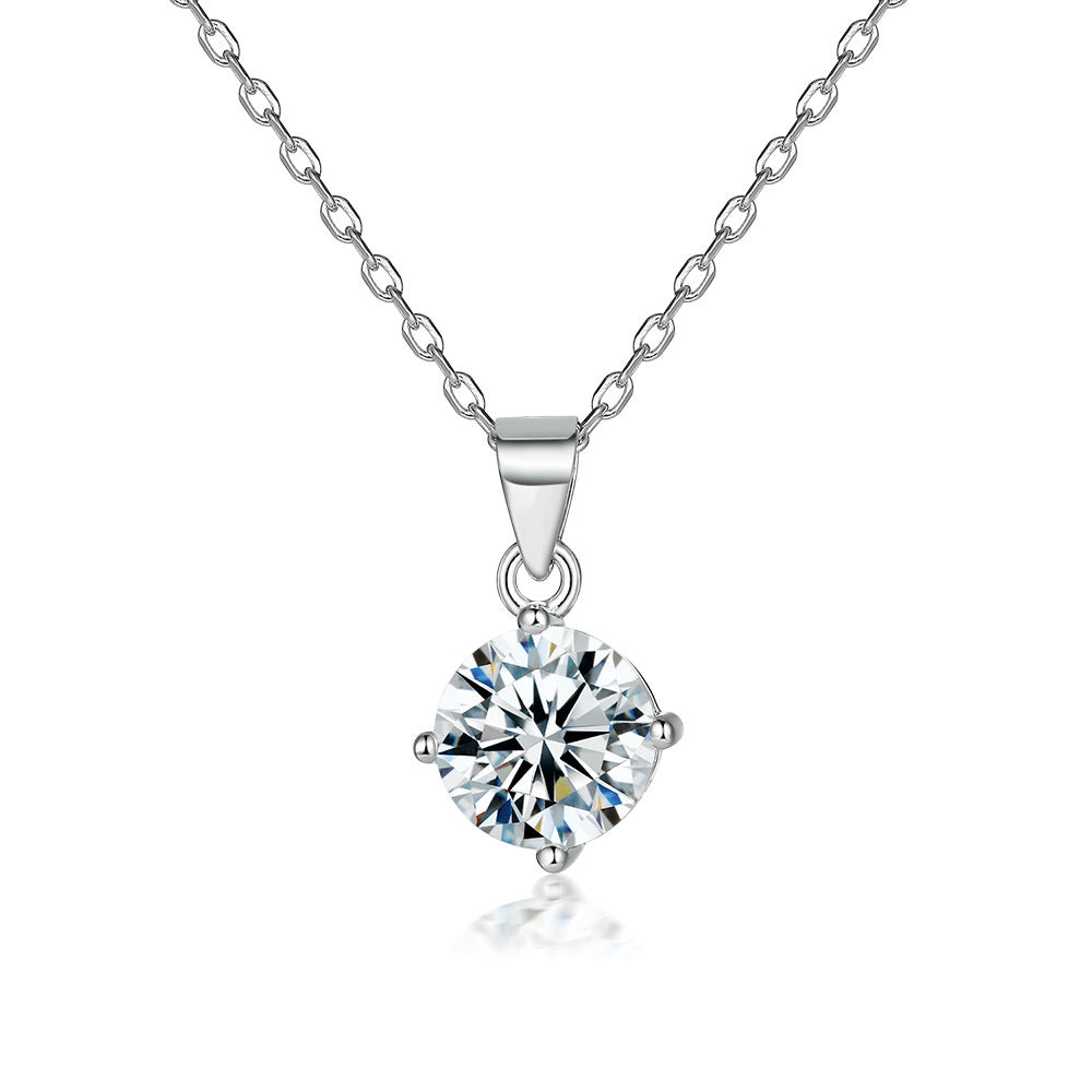 S925 Sterling Silver Necklace Simple Zircon Pendant Micro-inlaid