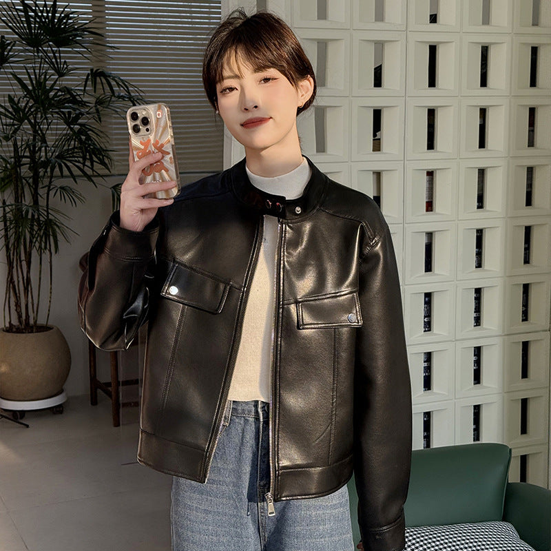 Spring And Autumn Clothing Slimming Leather Coat