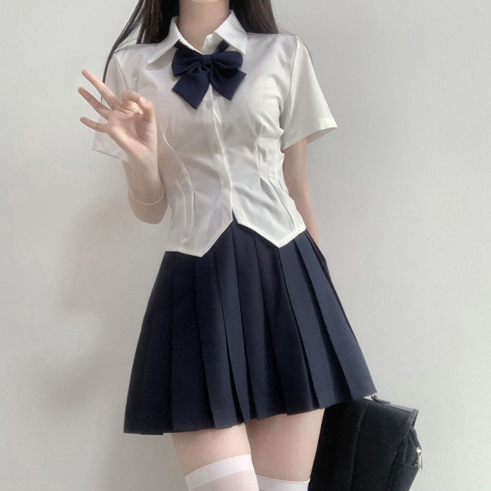 Jk Waist Trimming Shirt Women's Long-sleeved Hot Girl Pleated Skirt Uniform Suit