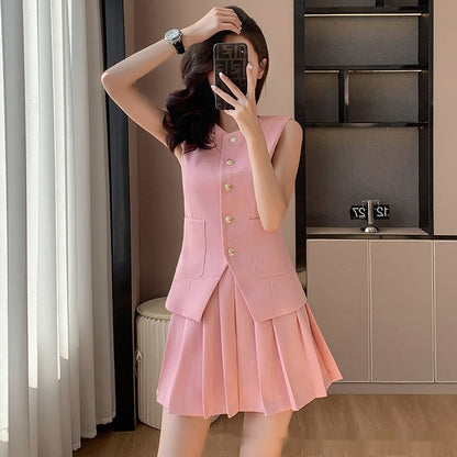 ENSEMBLE JUPE ET VESTE SANS MANCHE 