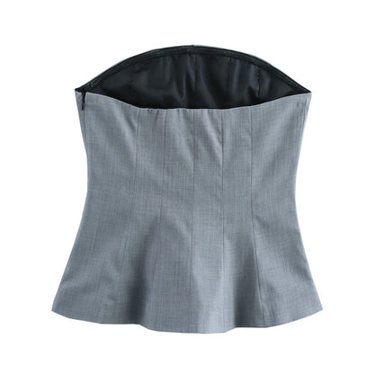 Débardeur tube sans manches style européen et américain, doublure grise sexy et élégante