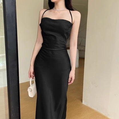 Robe bustier sexy en satin français pour femme