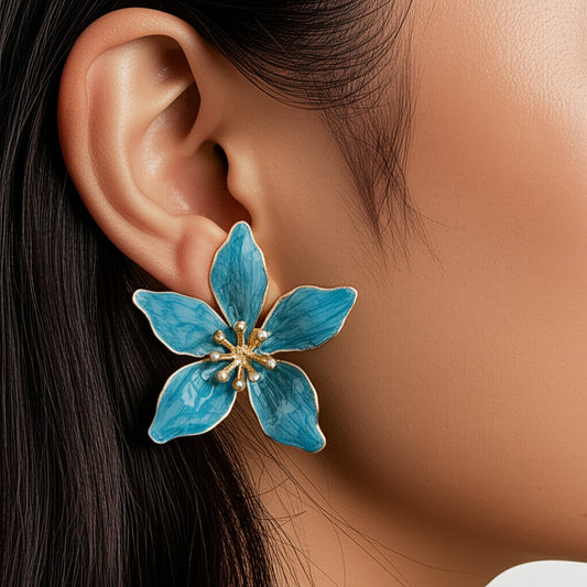 Sweet Temperament Oil-spot Glaze Flowers Ear Studs