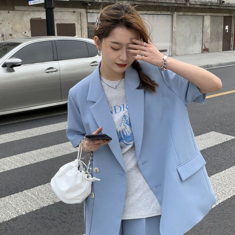 Casual Loose Short Sleeves Suit Jacket Female Suit Shorts Two-piece Suit