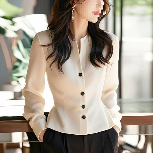 Blouse Chic "Élégance Urbaine" – Manches Longues, Tissu Fluide
