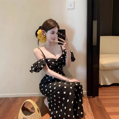 Robe Longue à Pois – Taille Haute 