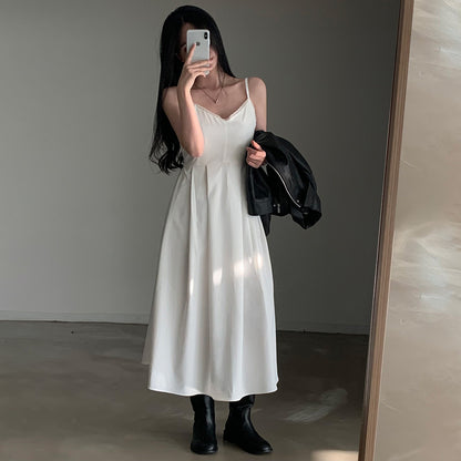 Robe à bretelles plissée sans manches pour femme