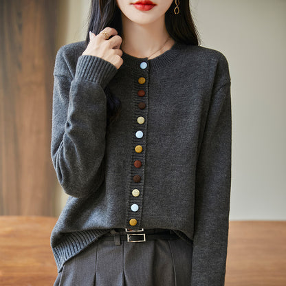 Gilet cardigan en maille pour femme avec boutons colorés
