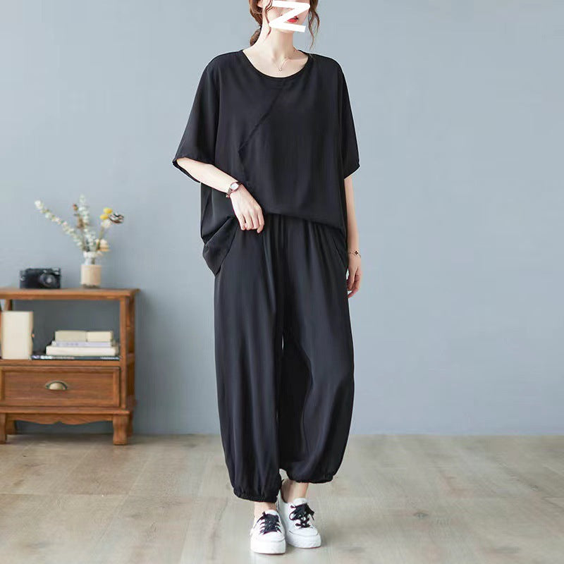 Women's Clothing Fat Girl Slimming New Summer Clothes Two-piece Suit