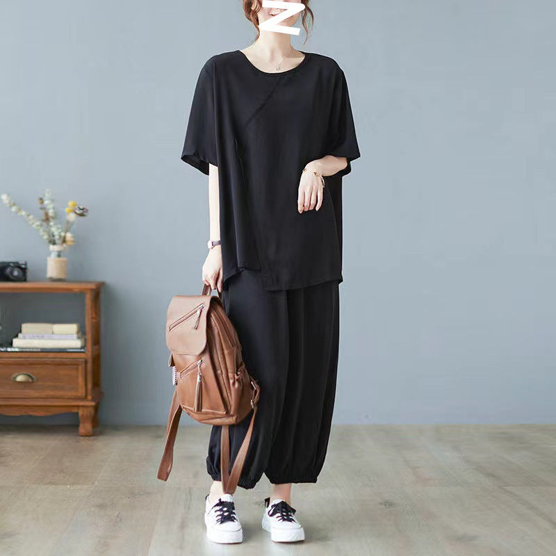 Women's Clothing Fat Girl Slimming New Summer Clothes Two-piece Suit