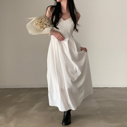 Robe à bretelles plissée sans manches pour femme