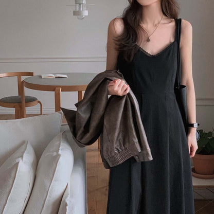 Robe à bretelles plissée sans manches pour femme