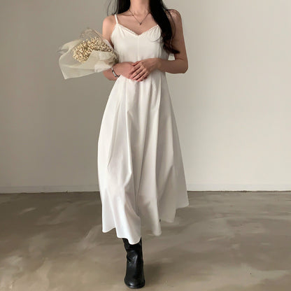 Robe à bretelles plissée sans manches pour femme