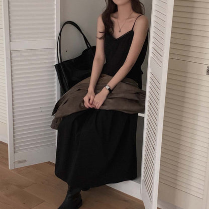 Robe à bretelles plissée sans manches pour femme