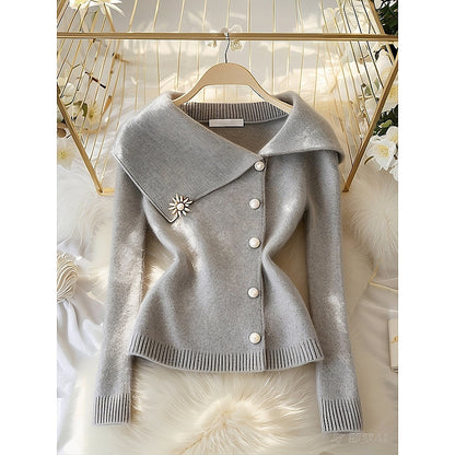 PULL GRIS - GRAND COL REVERS STYLE DÉCONTRACTÉ