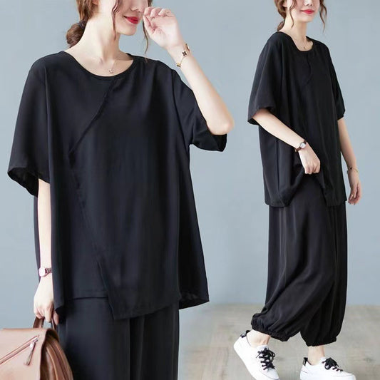 Women's Clothing Fat Girl Slimming New Summer Clothes Two-piece Suit