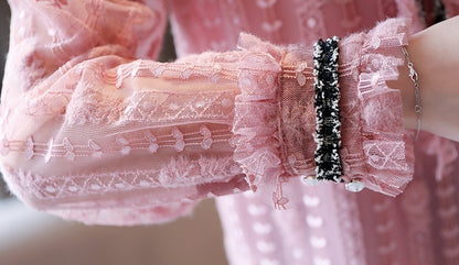 Chemisier élégant à noeud papillon-Col montant et manches longues