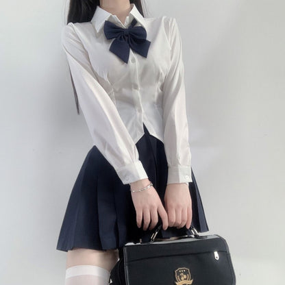 Chemise cintrée JK, jupe plissée à manches longues pour femme, tailleur uniforme.