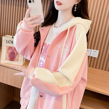 Sweat Style Harajuku – Broderie Cartoon &amp; Couleurs Contrastées