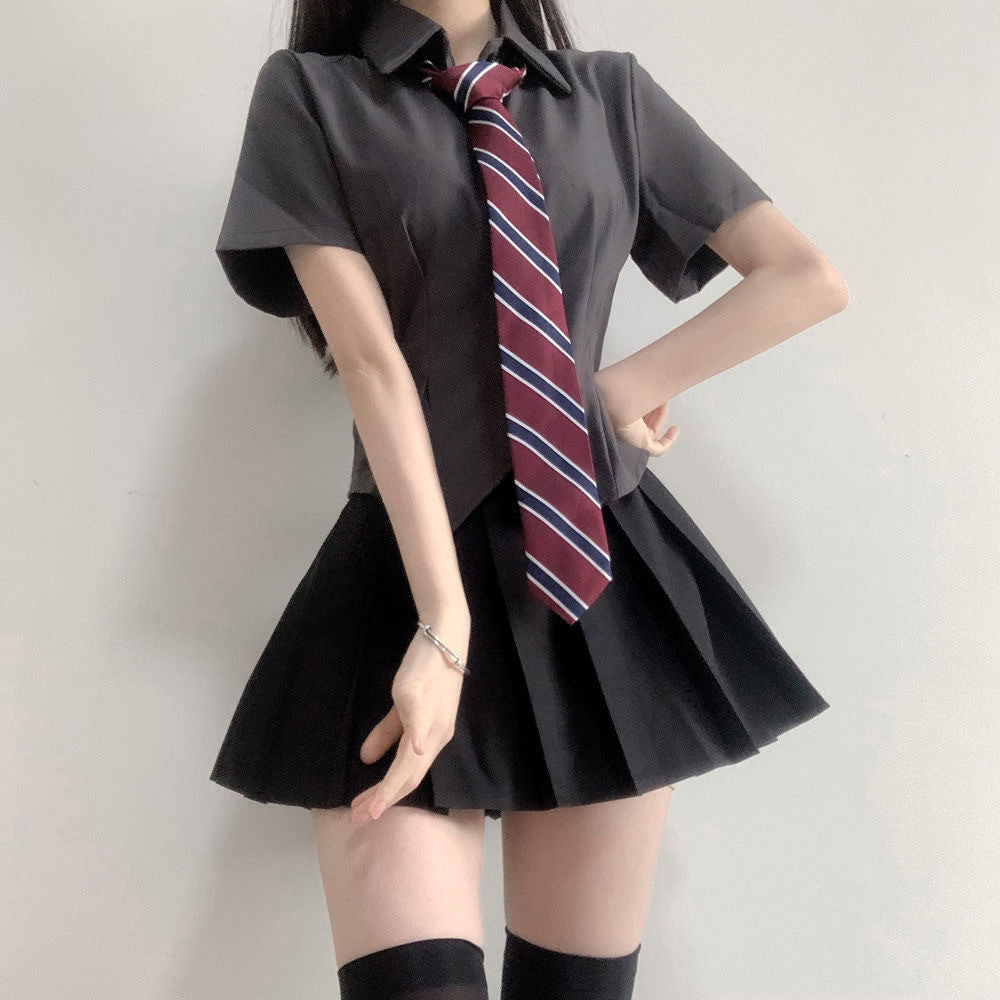 Jk Waist Trimming Shirt Women's Long-sleeved Hot Girl Pleated Skirt Uniform Suit